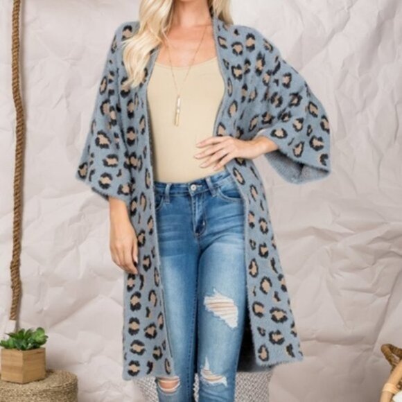 Leopard Print Super Soft Fuzzy Cardigan - Picture 7 of 9